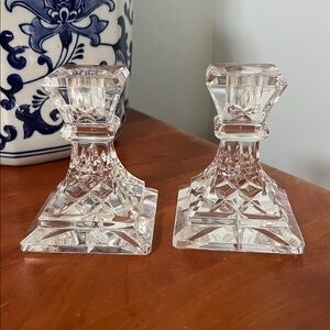 Pair Of  Lismore Waterford Crystal Clear Candleholders 4 Inches Tall Vintage MCM